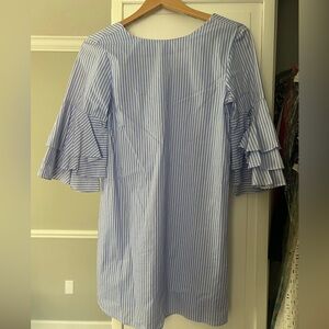 Zara Blue and White Striped mid Sleeve Dress